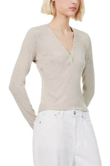 Slinky Long Sleeve Rib Henley - Oatmeal Heather
