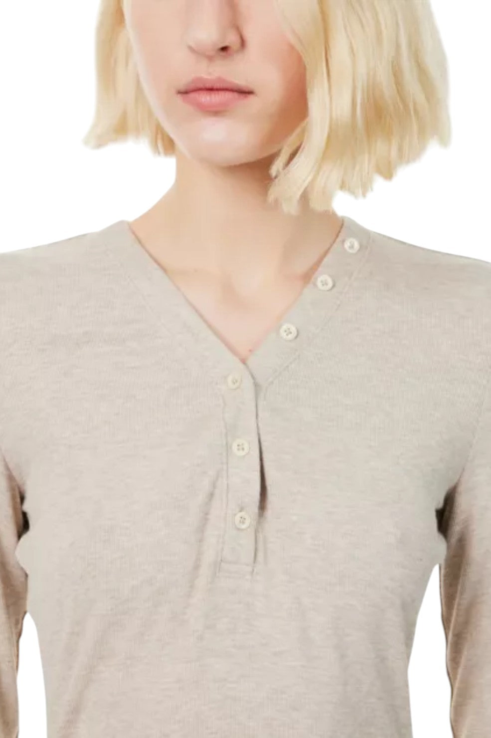 Slinky Long Sleeve Rib Henley - Oatmeal Heather