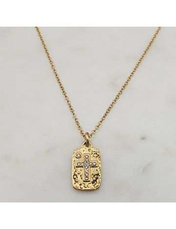 Hammered Pendant Cross Necklace, Gold