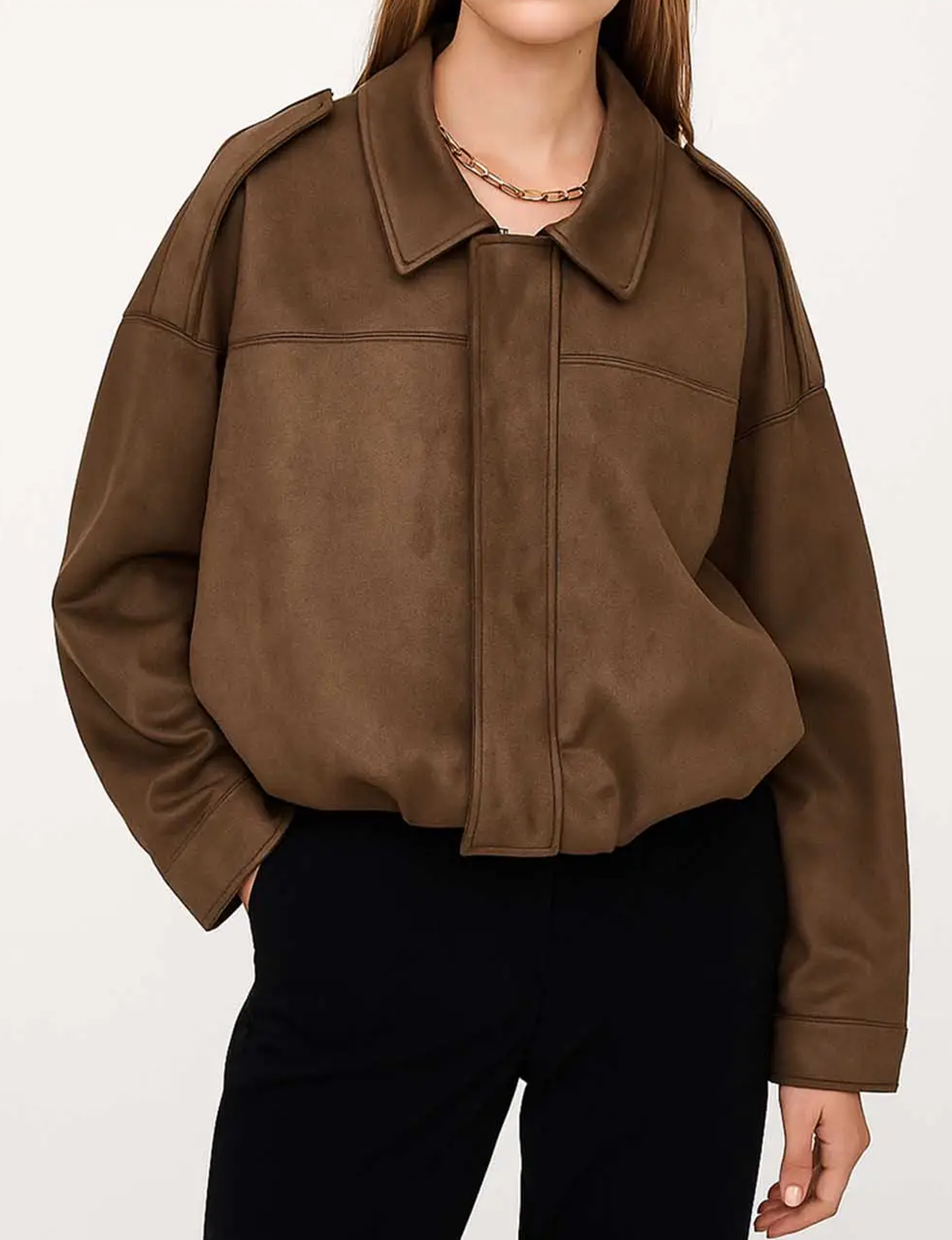 Faux Suede Bomber Jacket, Mocha