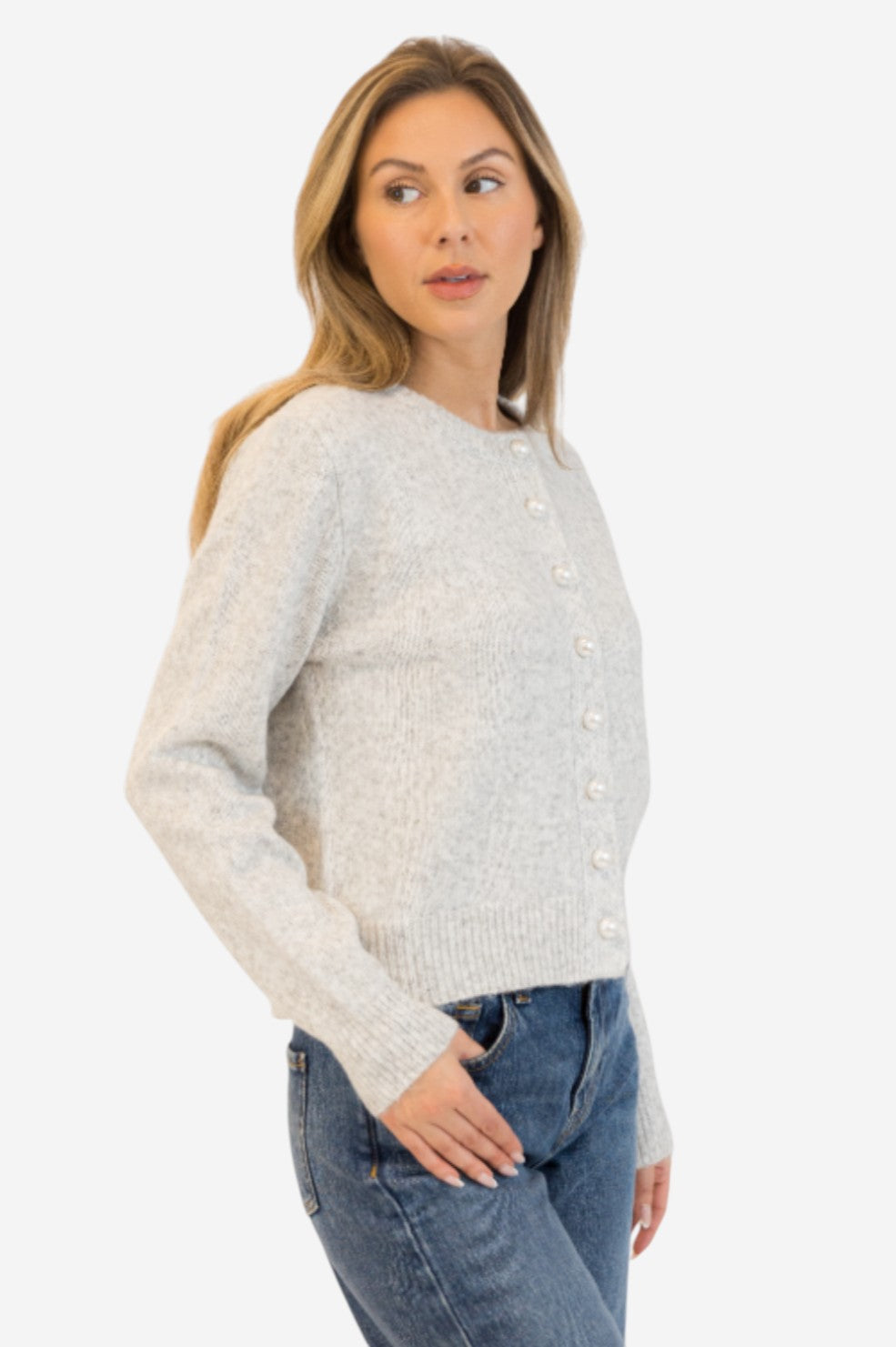Aisha Pearl Cardigan - Light Grey