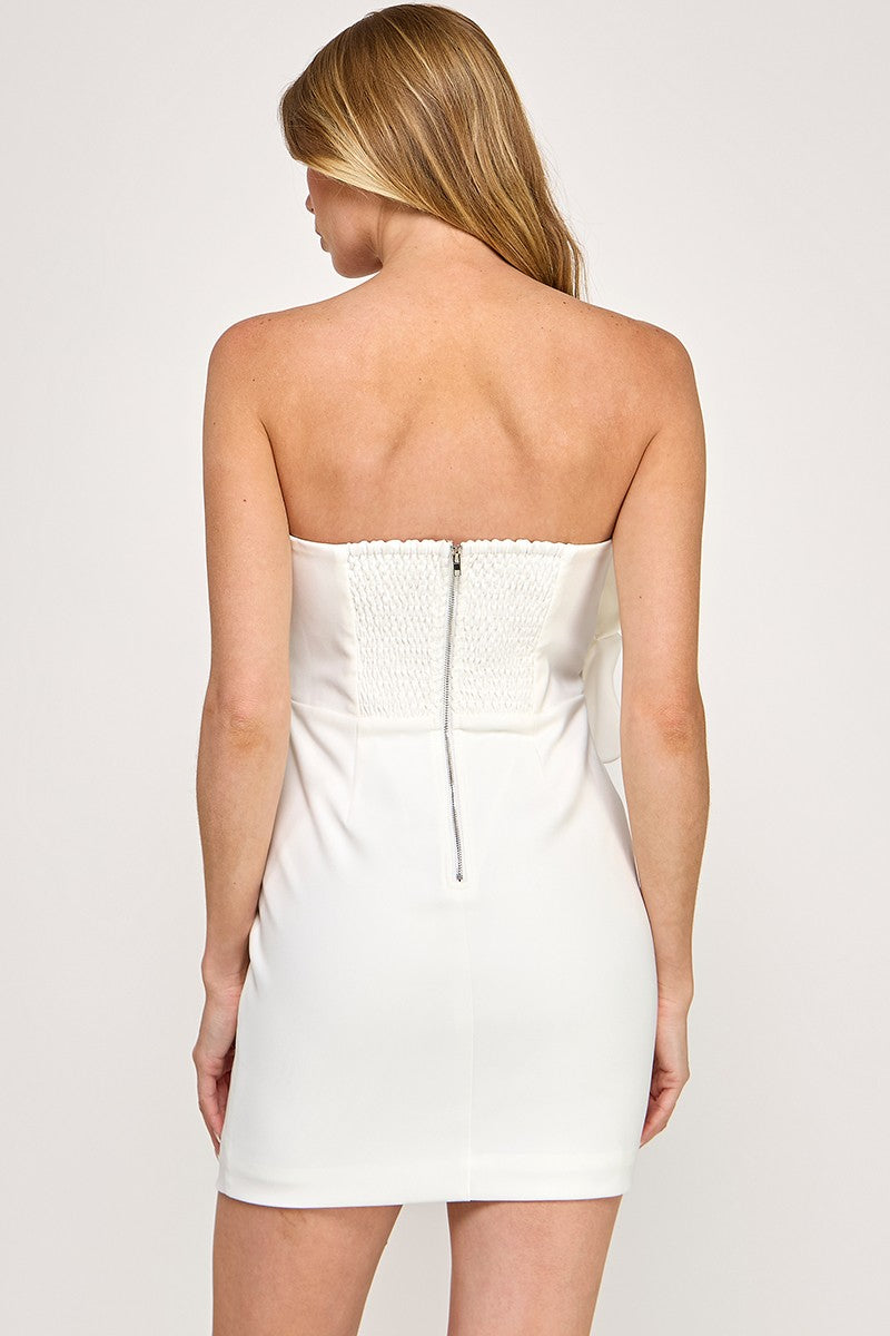 White 3D Flower Mini Dress