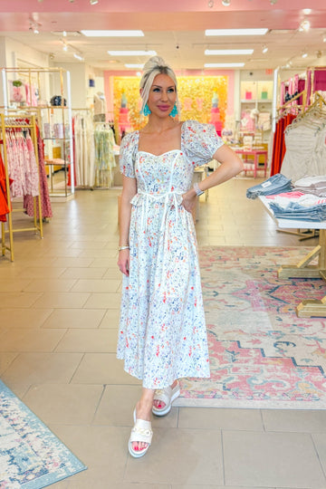 Wildflower Bustier Puff Sleeve Maxi Dress