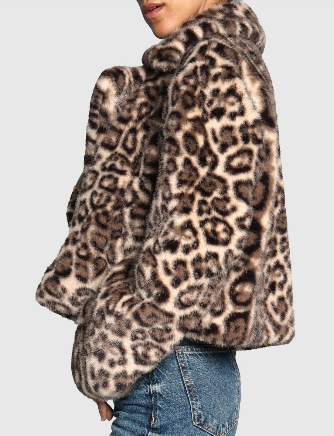 Leopard Short Faux Fur Jacket, Leopard