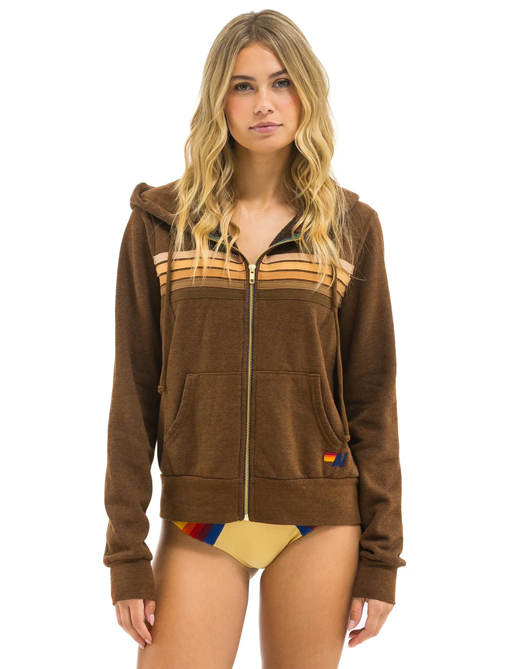 5 Stripe Zip Hoodie, Chocolate/Espresso