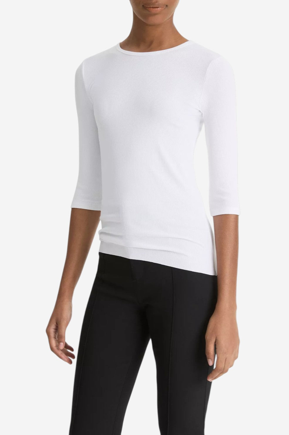 Elbow-Sleeve Crew Neck T-Shirt - Optic White