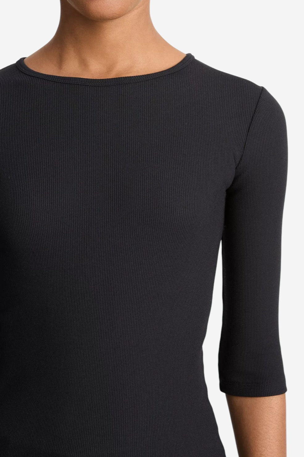 Elbow-Sleeve Crew Neck T-Shirt - Black