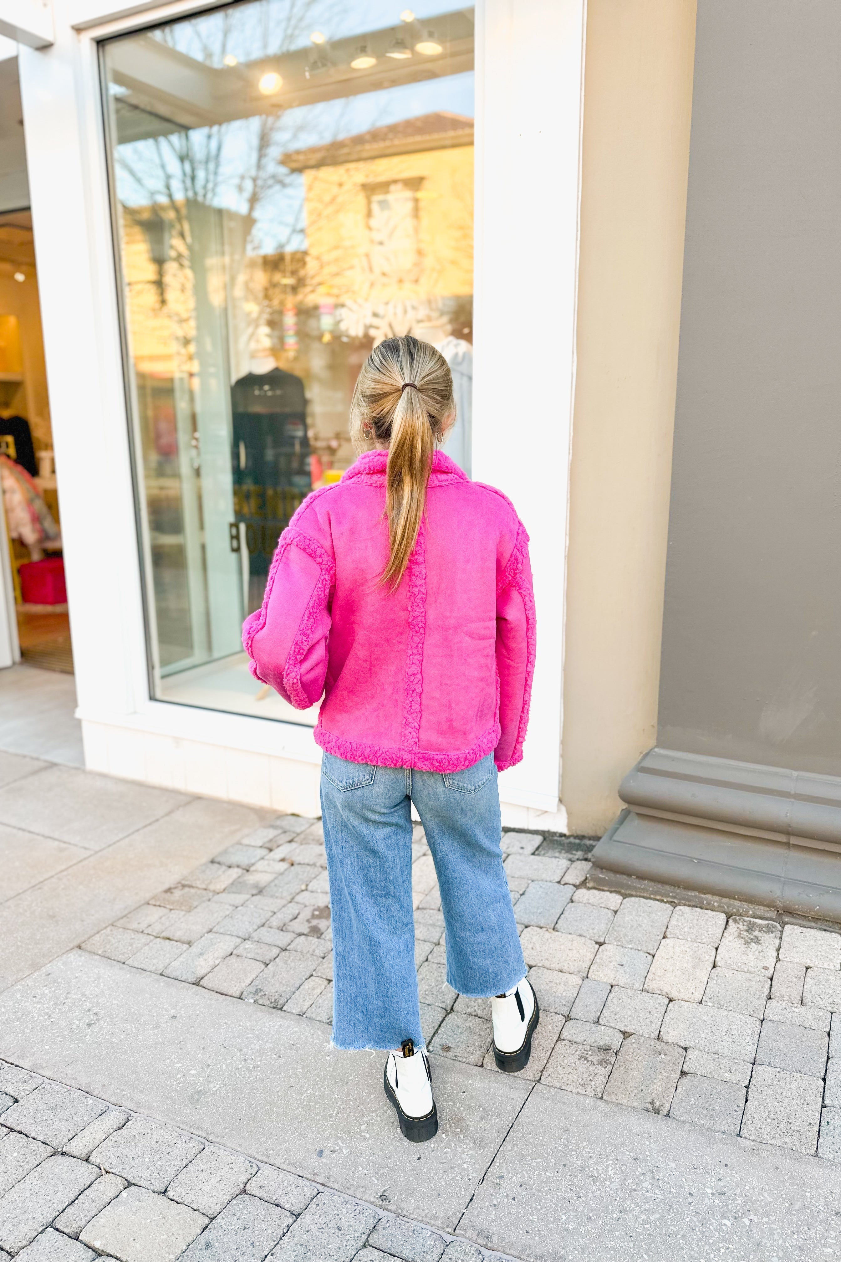 Hot Pink Shearling Contrast Jacket
