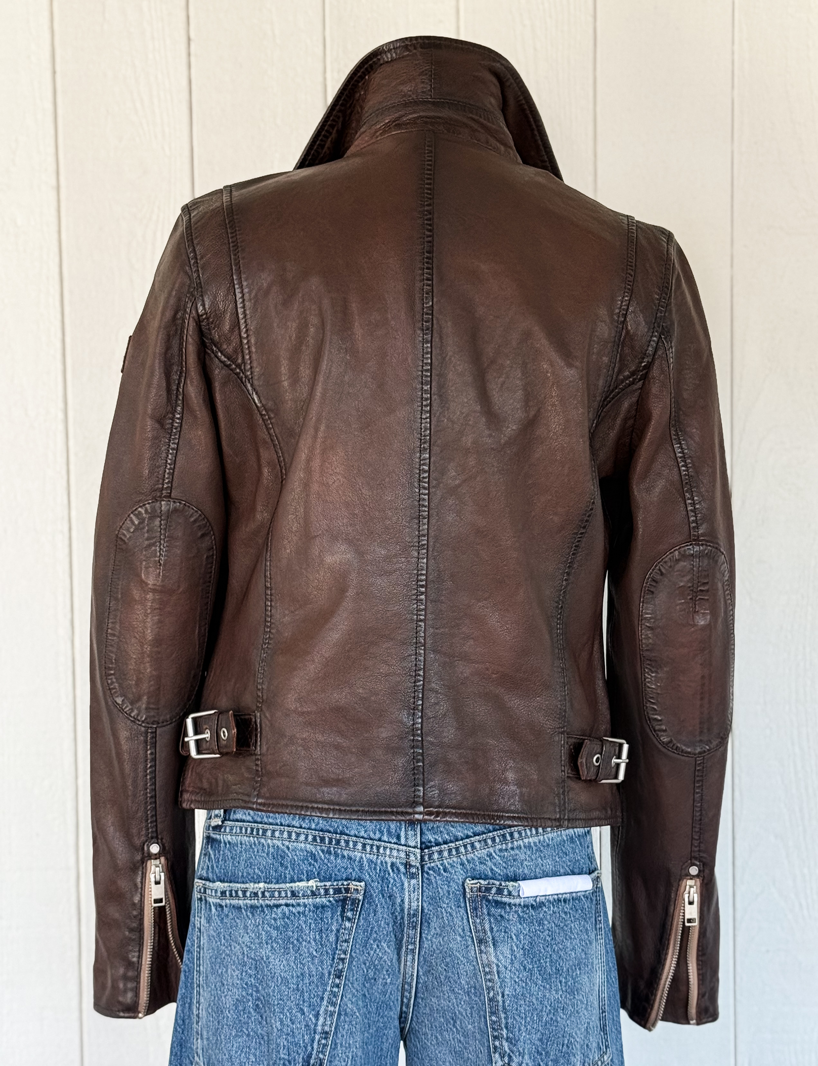 Sofia Leather Moto Jacket, Black/Brown