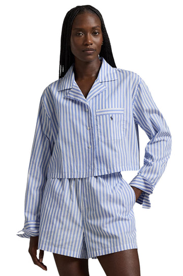 Crop Top & Boxer Poplin Pajama Set - Wide Stripes