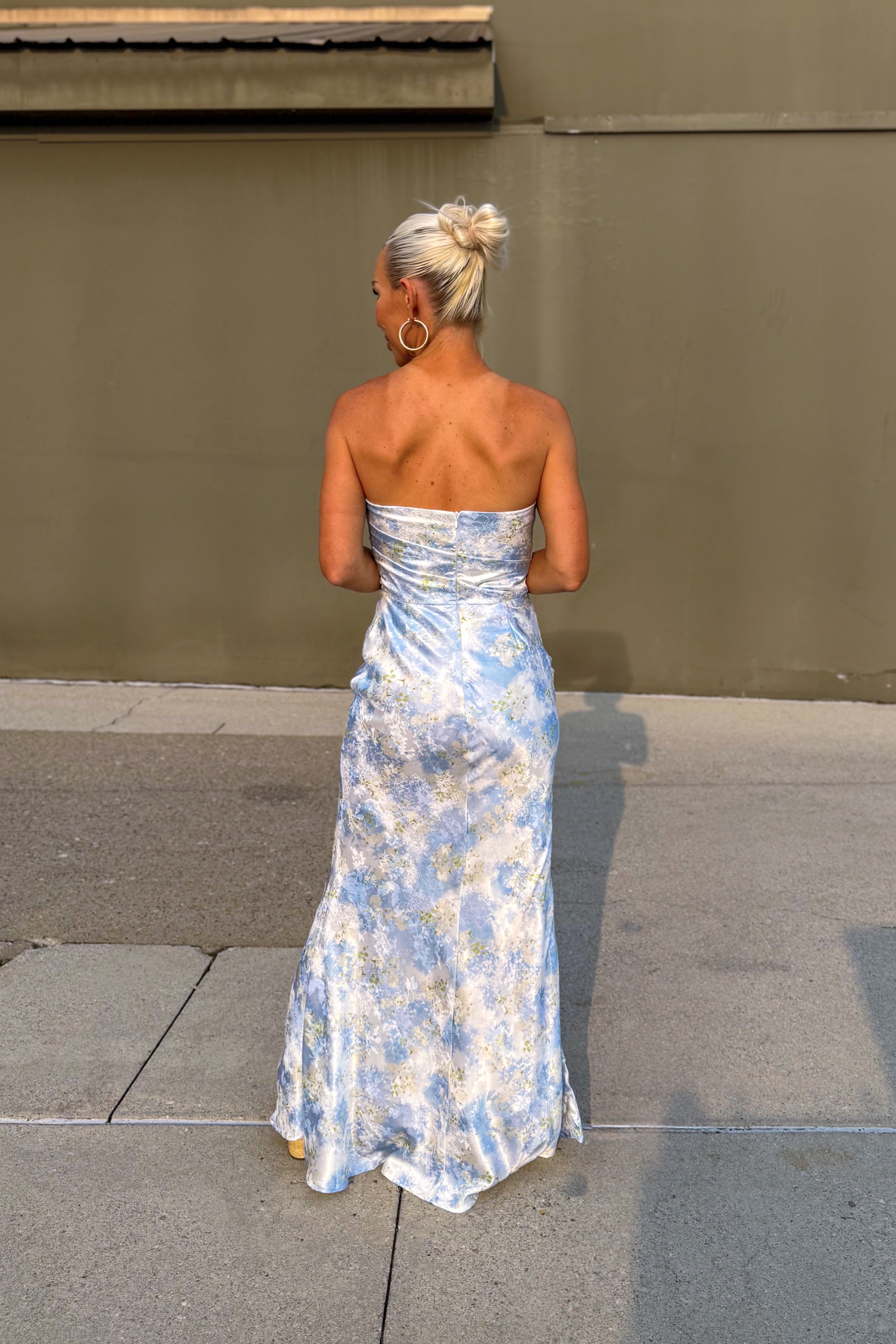 Blue Floral Print Mermaid Maxi Dress