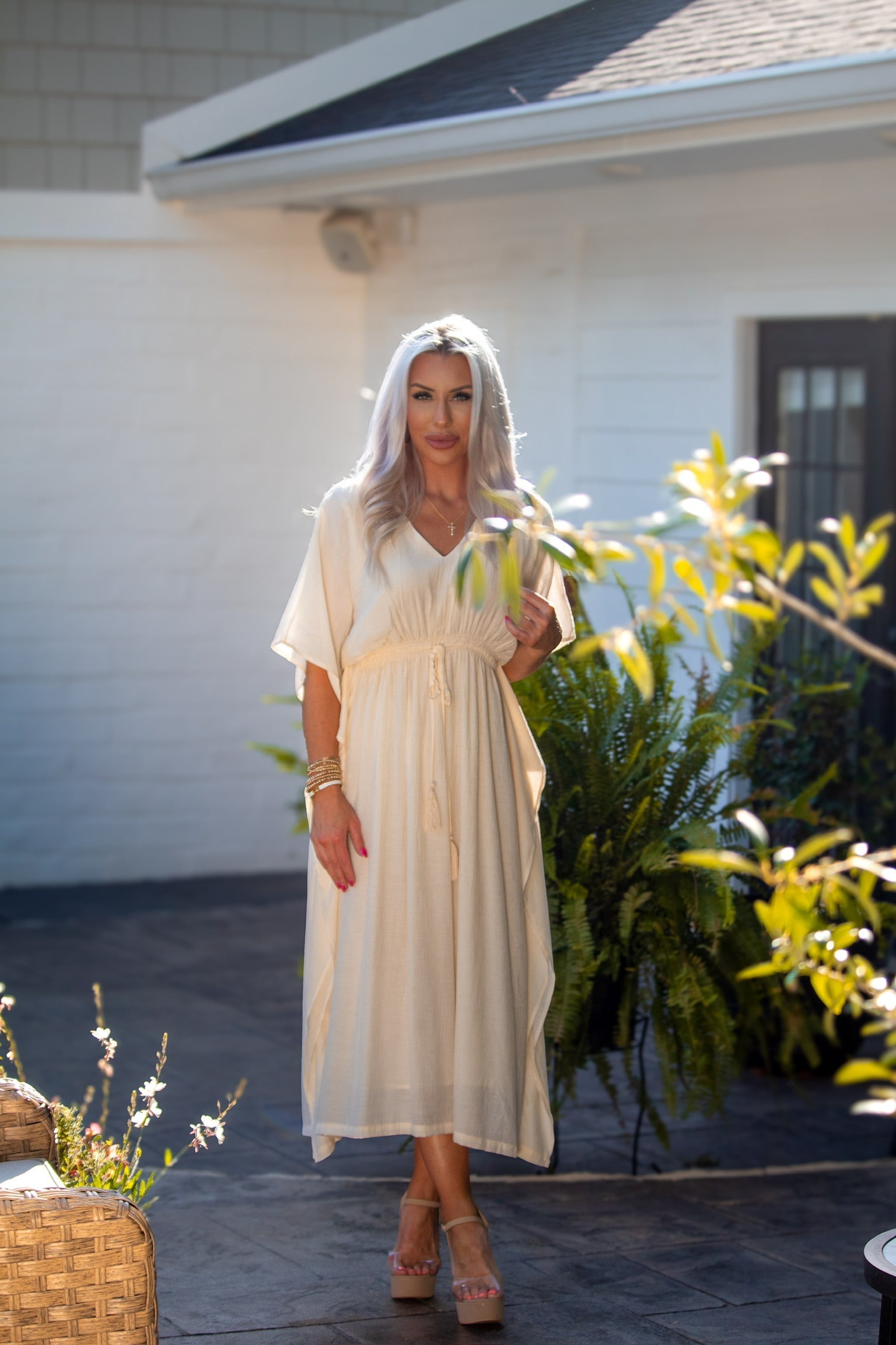 Ivory Caftan Midi Dress