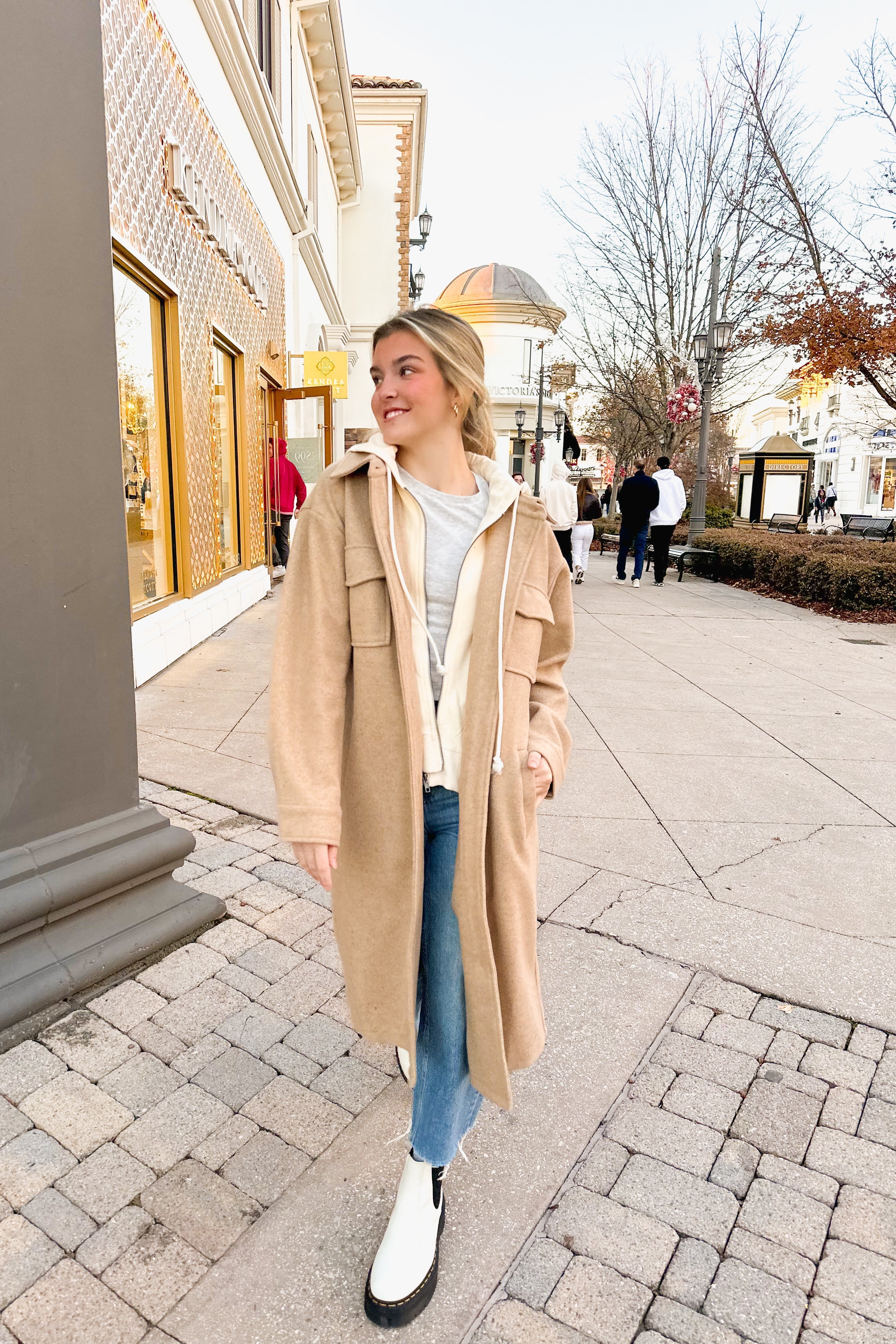 Mocha Longline Jacket With Built In Hoodie