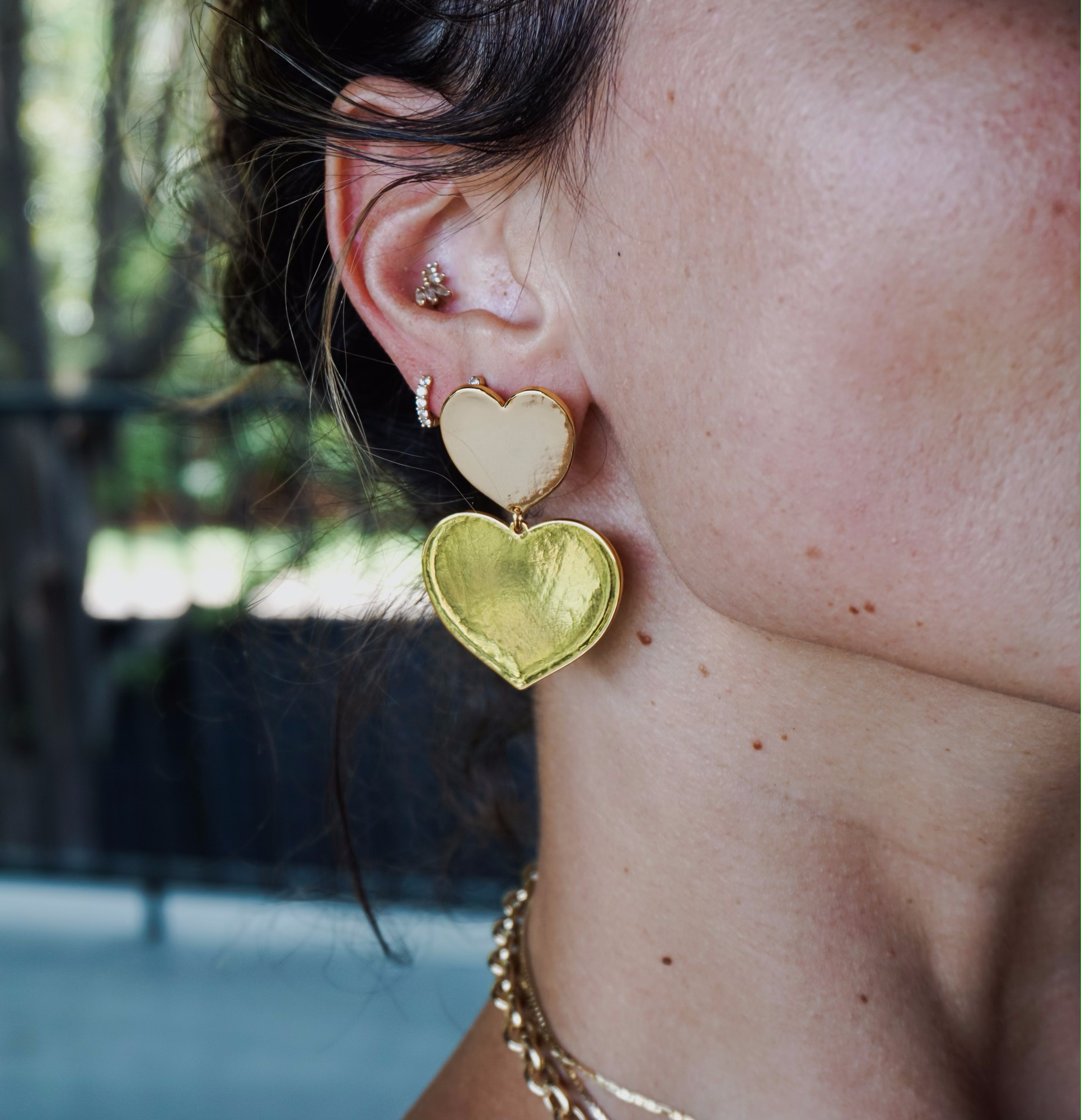 Double Heart Earrings - Gold