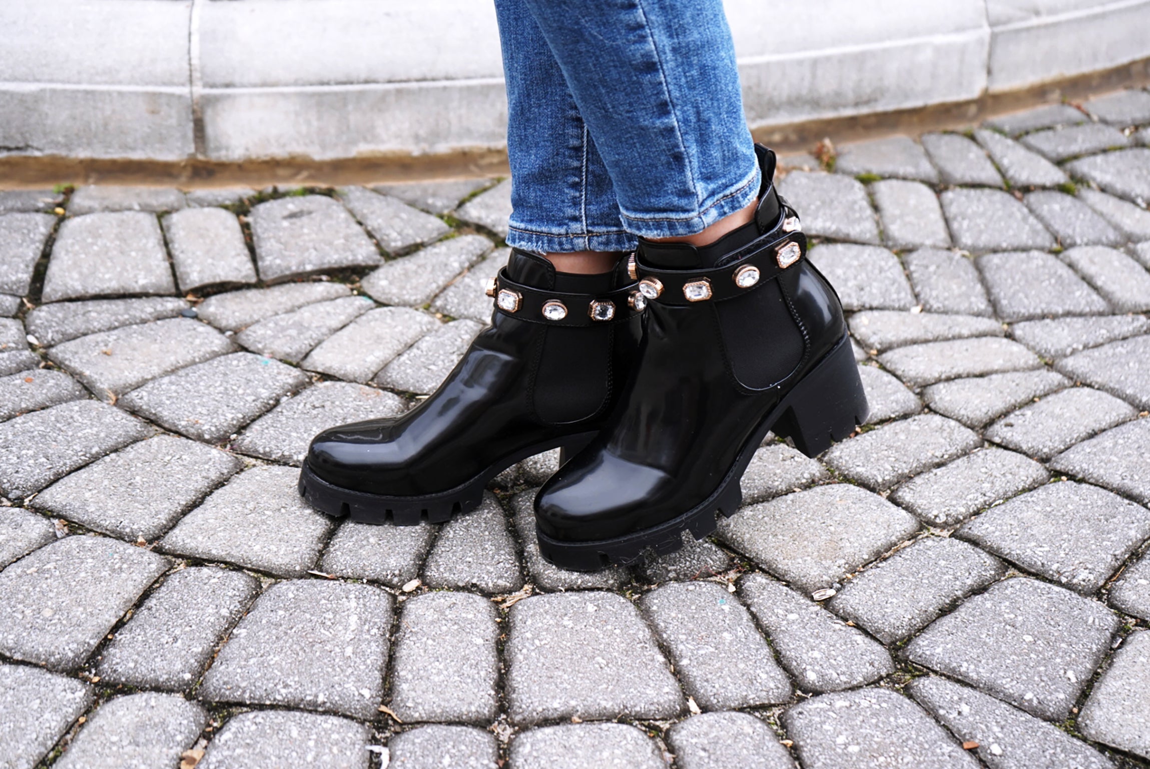 Black Rhinestone Amulet Ankle Booties