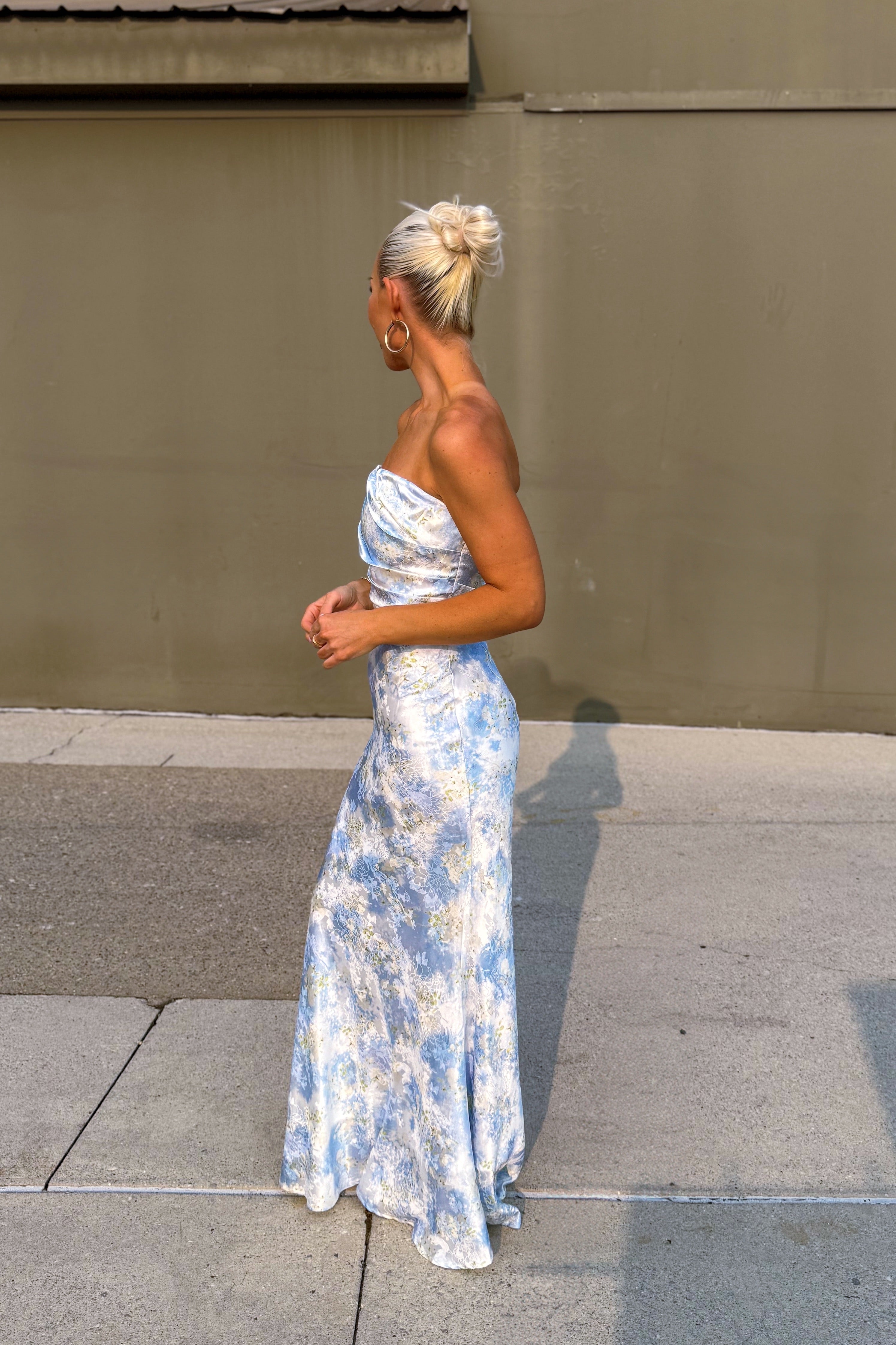 Blue Floral Print Mermaid Maxi Dress