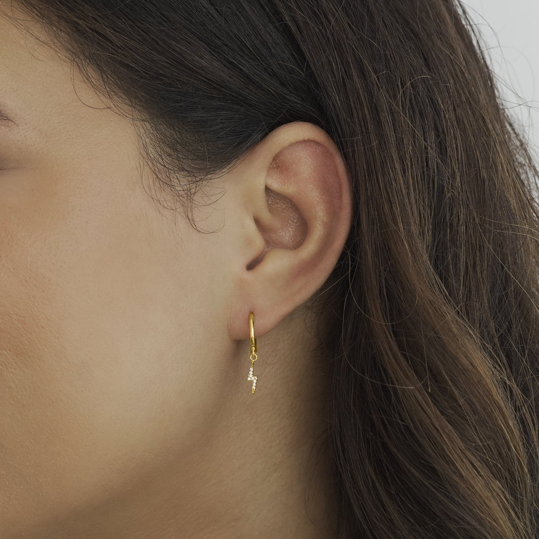 Lighting Bolt Silver Huggie Earrings