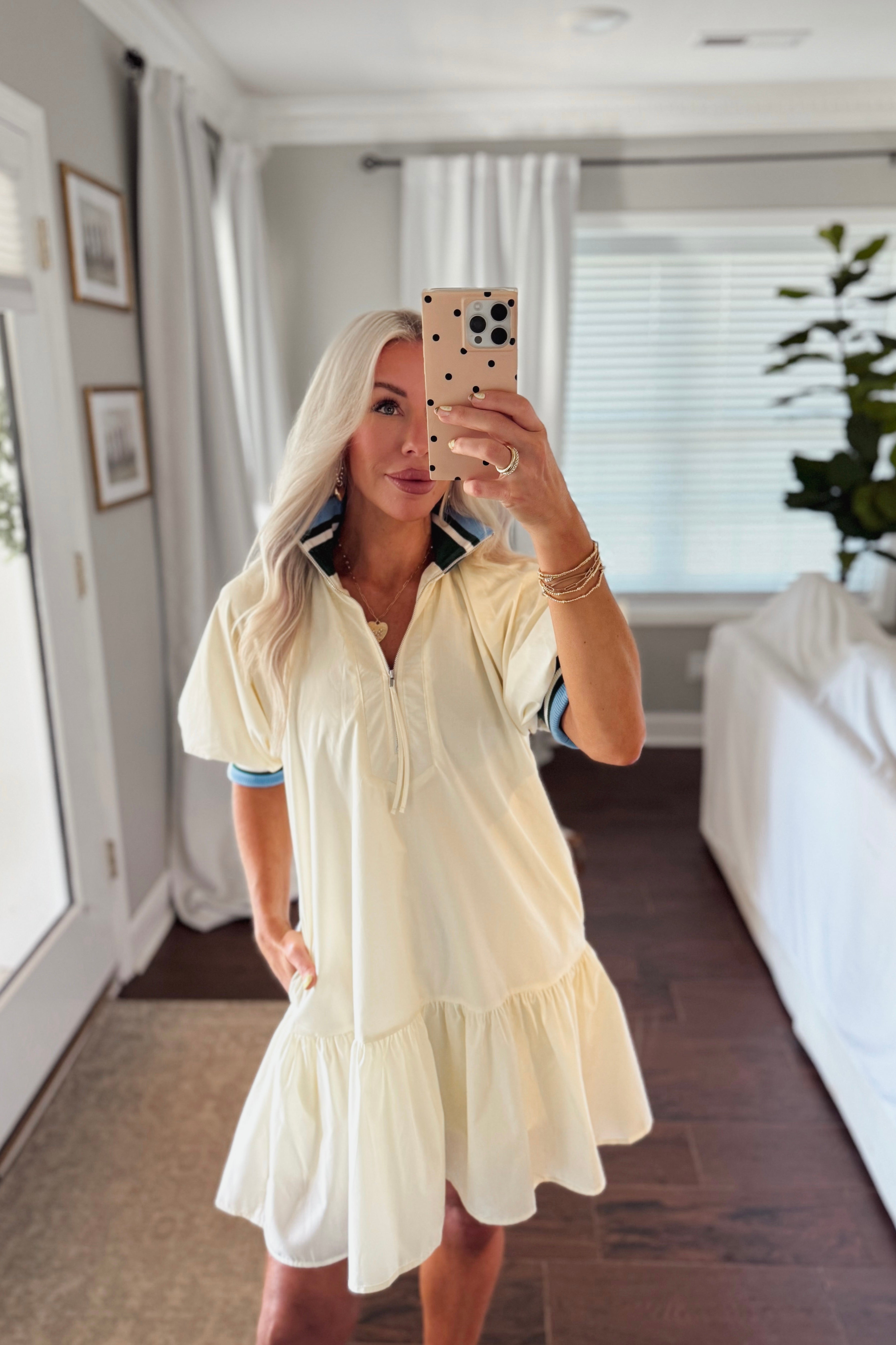 Cream Mini Dress With Striped Collar