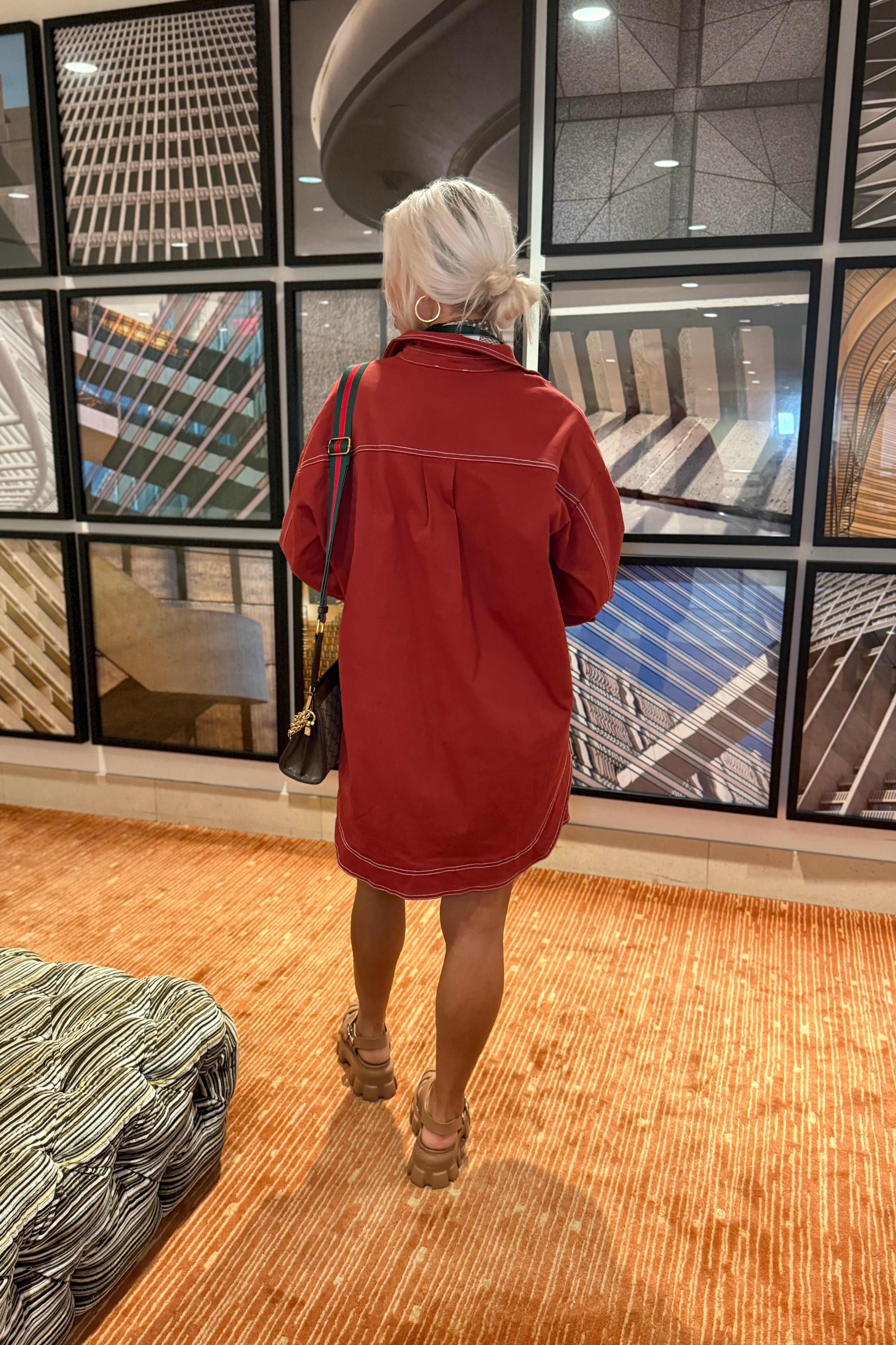 Rust Exposed Stitching Mini Dress