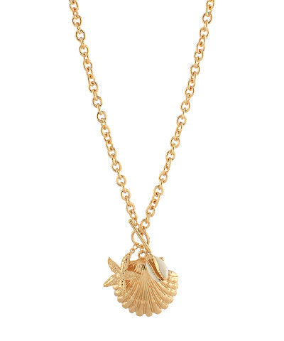 Gold Sea Shell and Starfish Charm Necklace