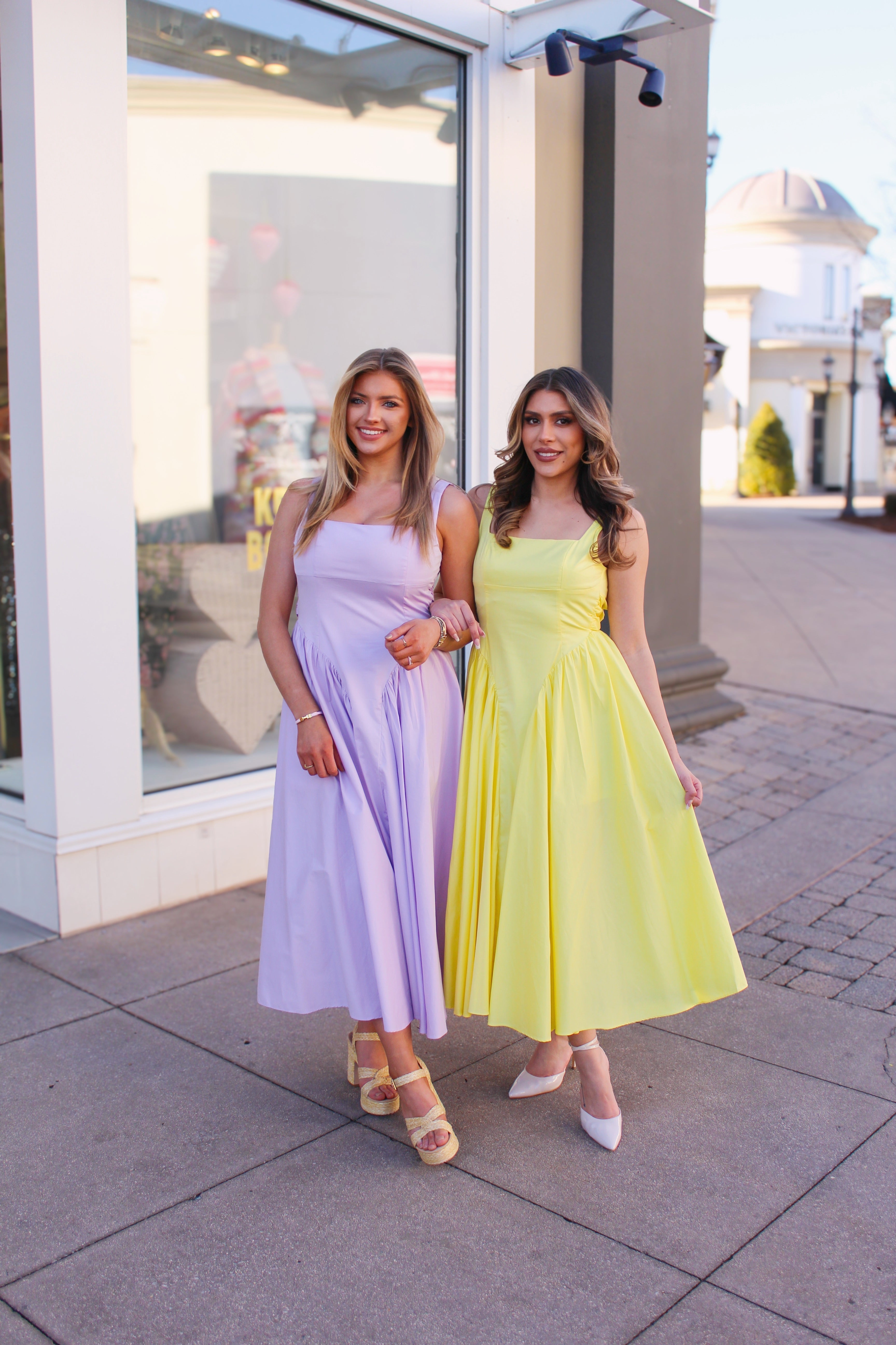 Purple V Drop Waist Midi Dress