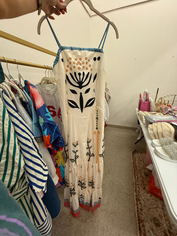 Ivory Mesh Ruffle Hem Maxi Dress