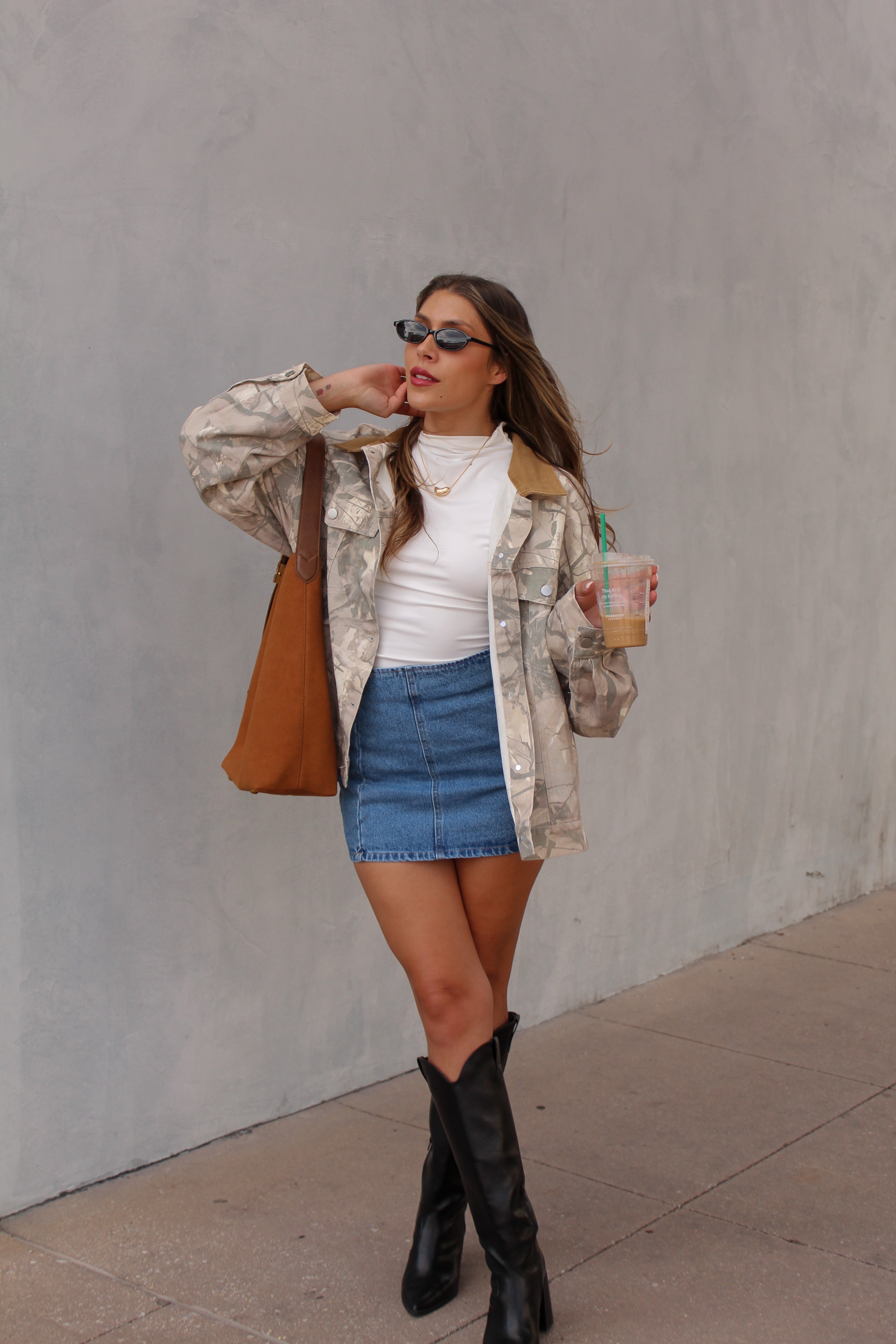 Woodland Camo Oversized Denim Jacket With Contrasting Collar