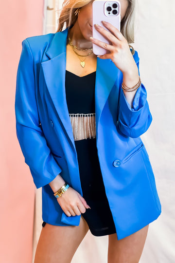 Blue Oversized Button Detail Blazer