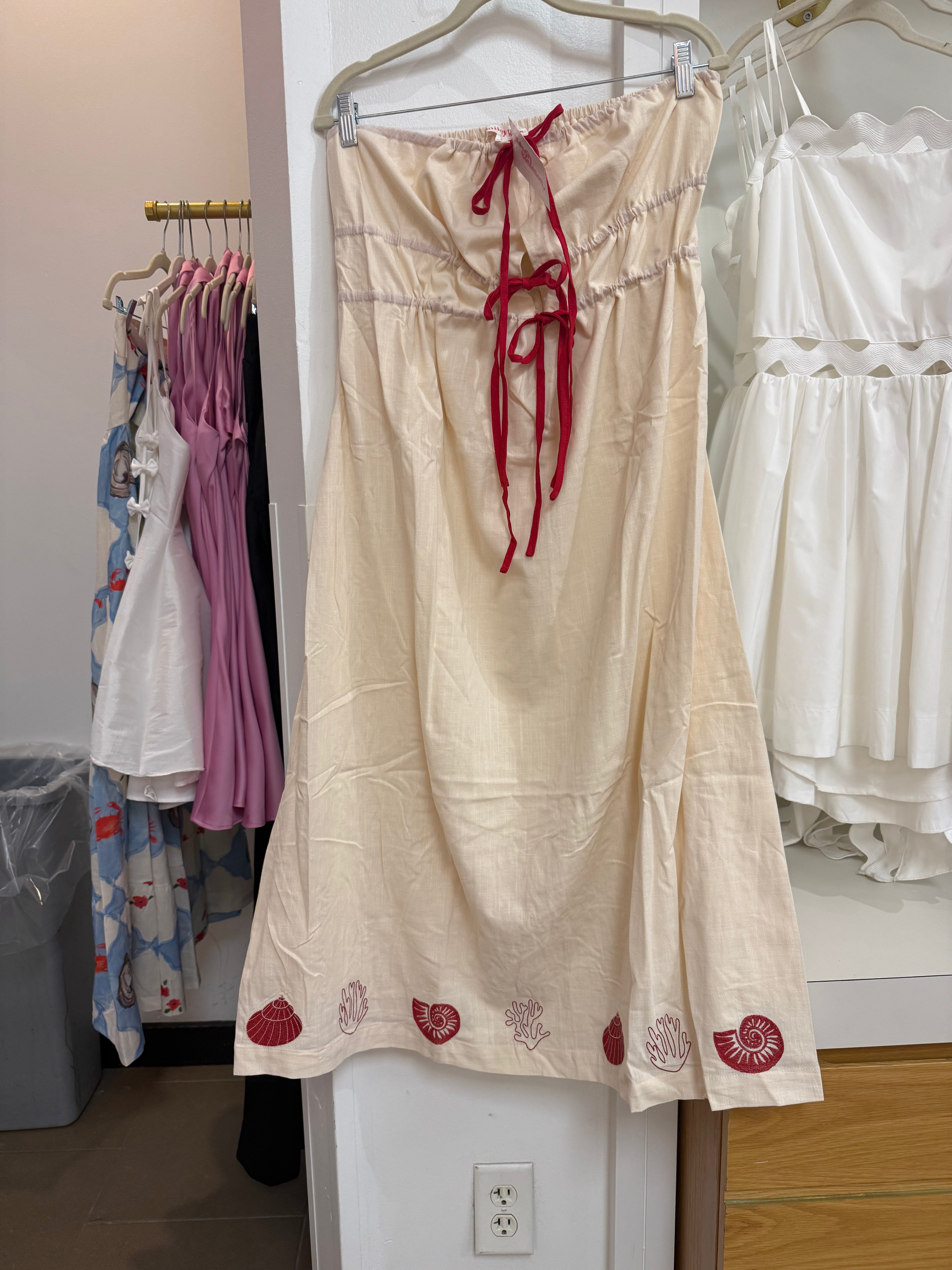 Linen Embroidered Hem Halter Neck Maxi Dress