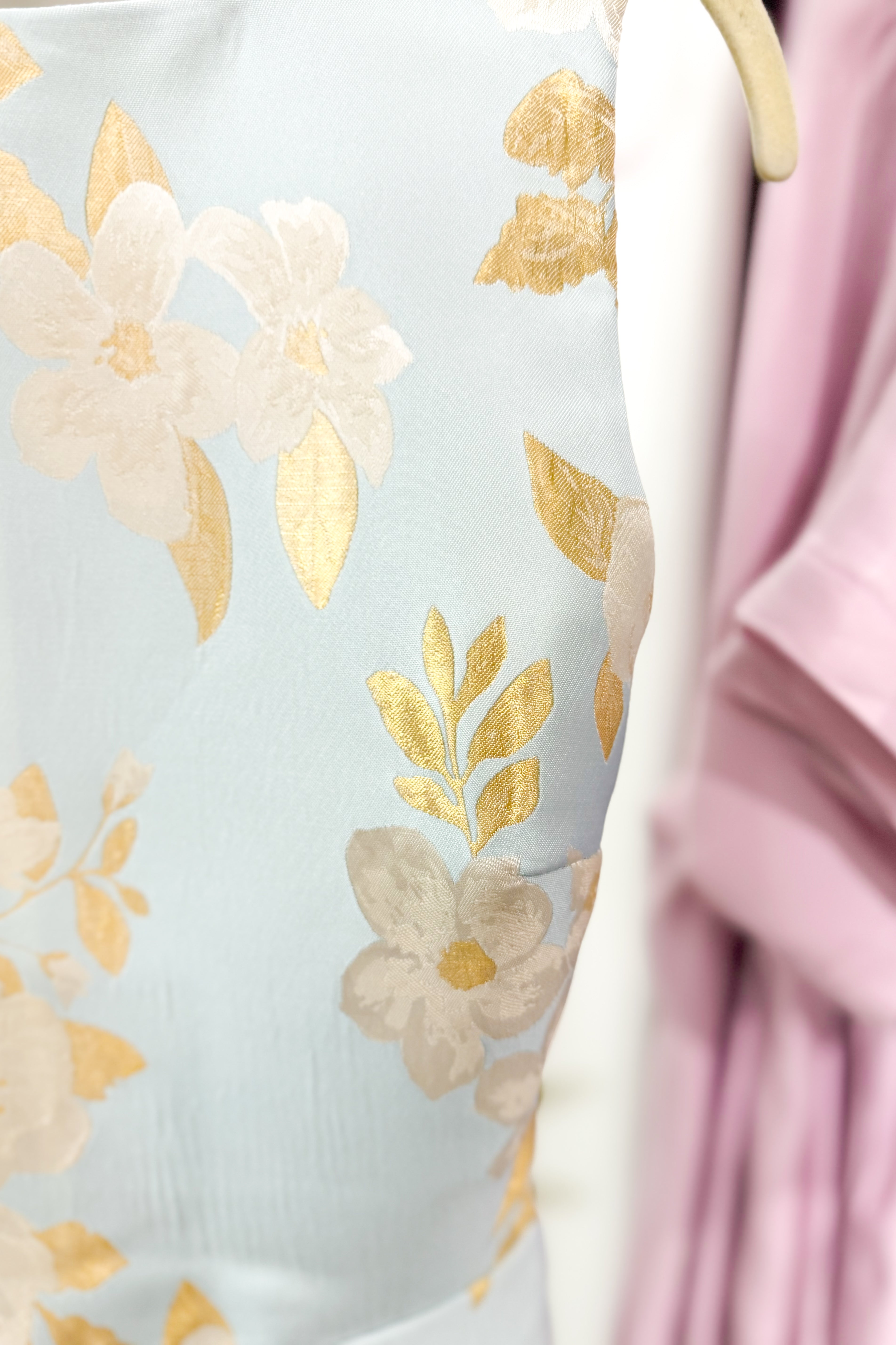 Sky Blue and Gold Floral Cutout Back Mini Dress