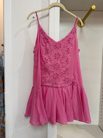 Pink Floral Eyelet Mini Dress