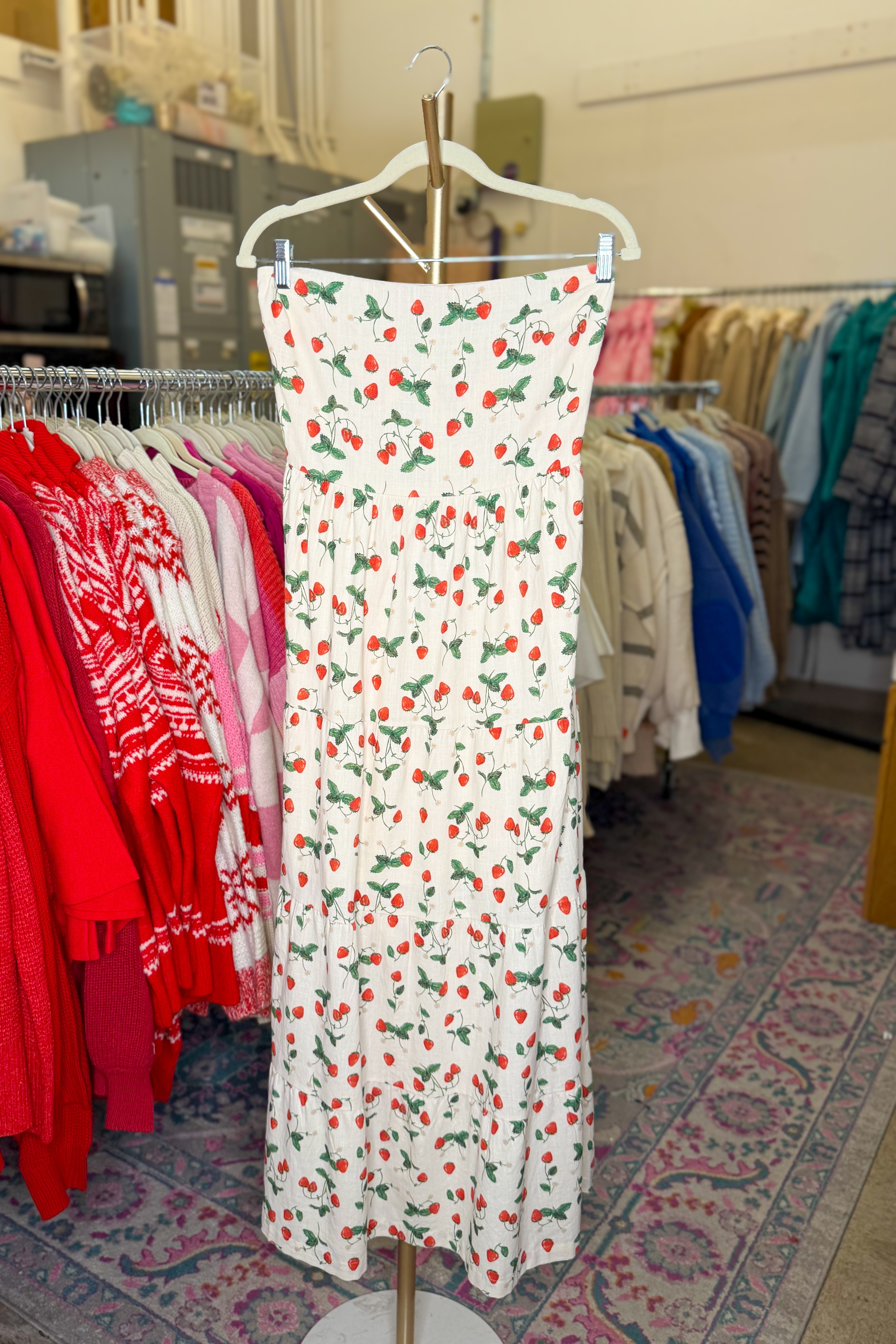 Strawberry Pattern Tube Maxi Dress