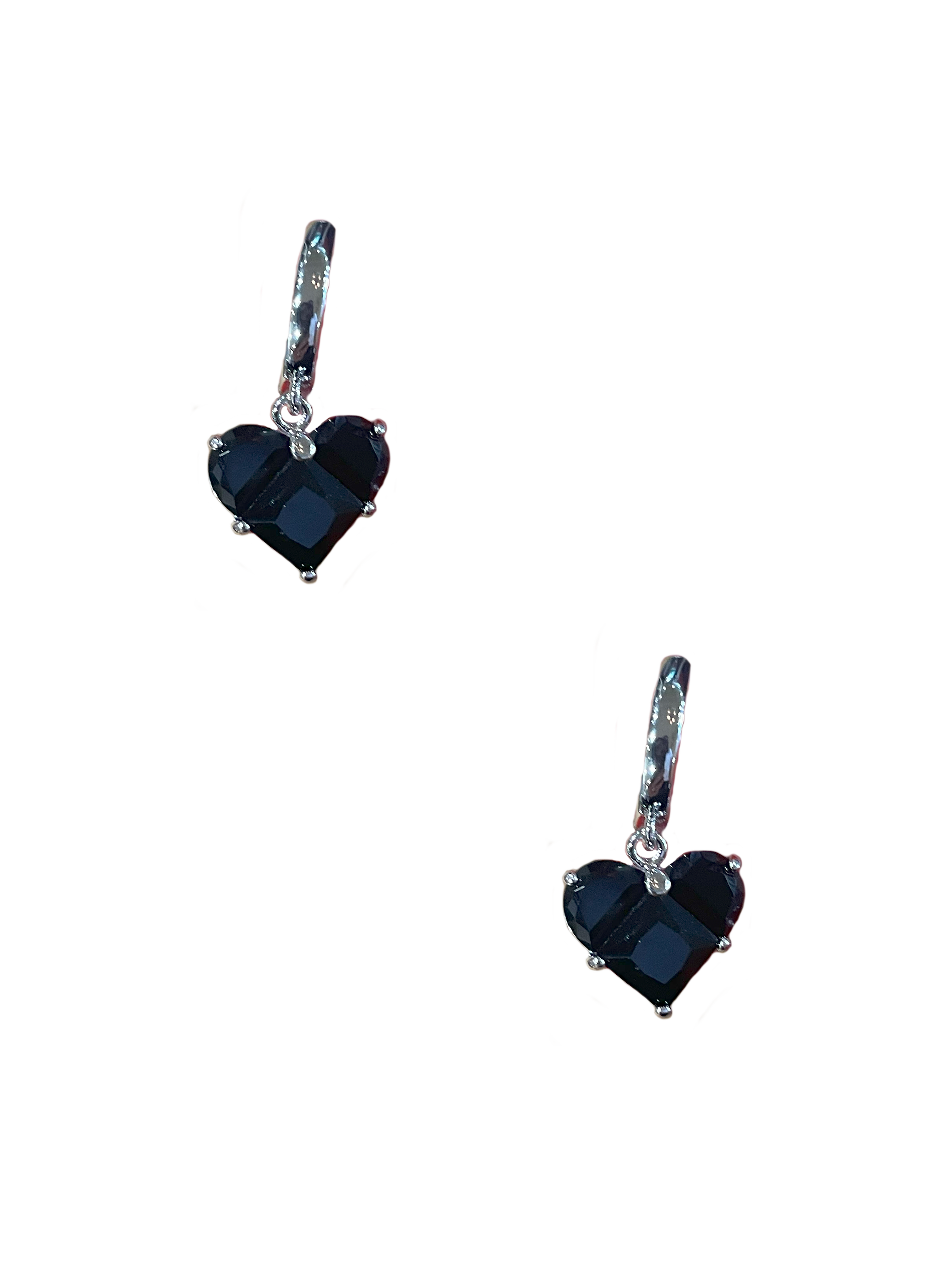 Silver Love Heart Earring - Black