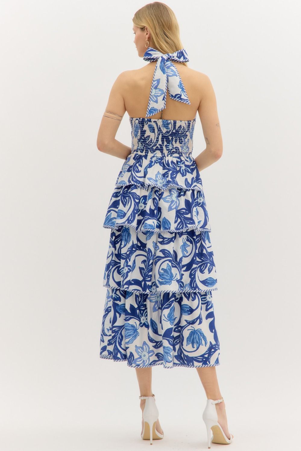 Blue Floral Tiered Ruffle Maxi Dress