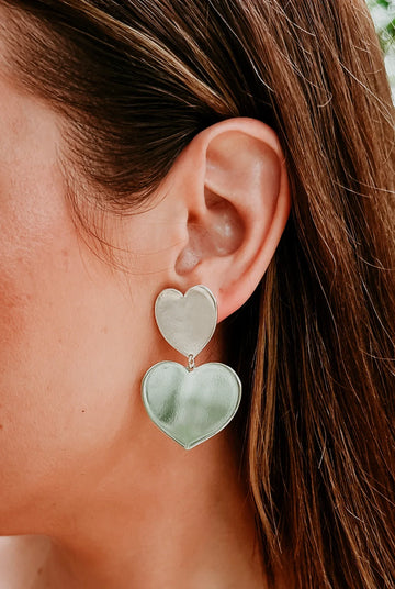 Double Heart Earrings - Silver