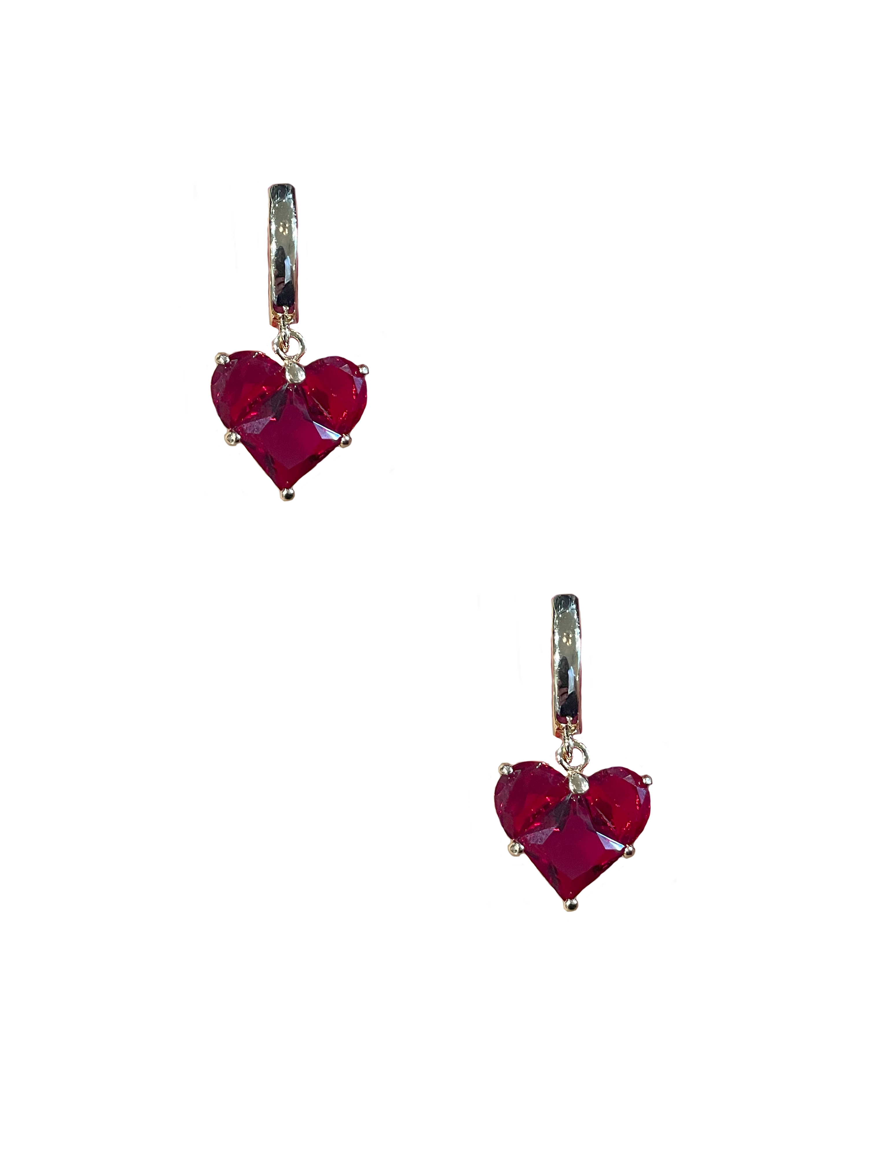Gold Love Heart Earring - Red