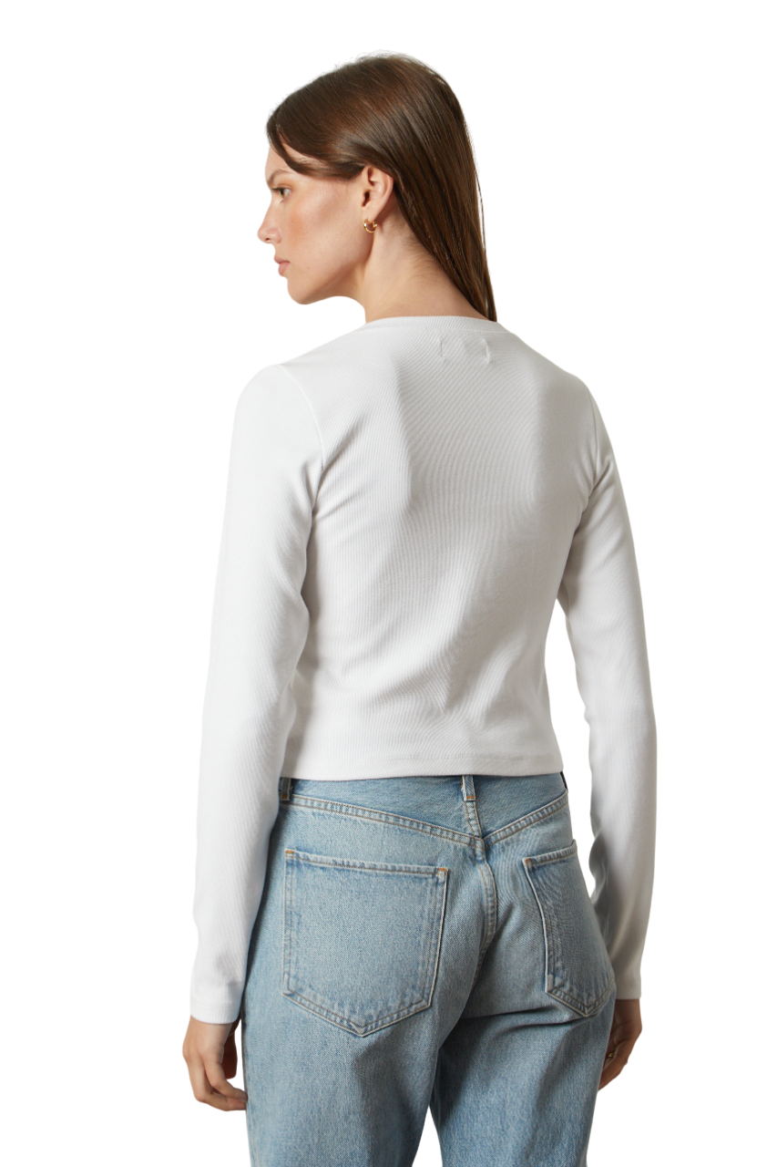 Nicole Viscose Rib Long Sleeve Tee - White